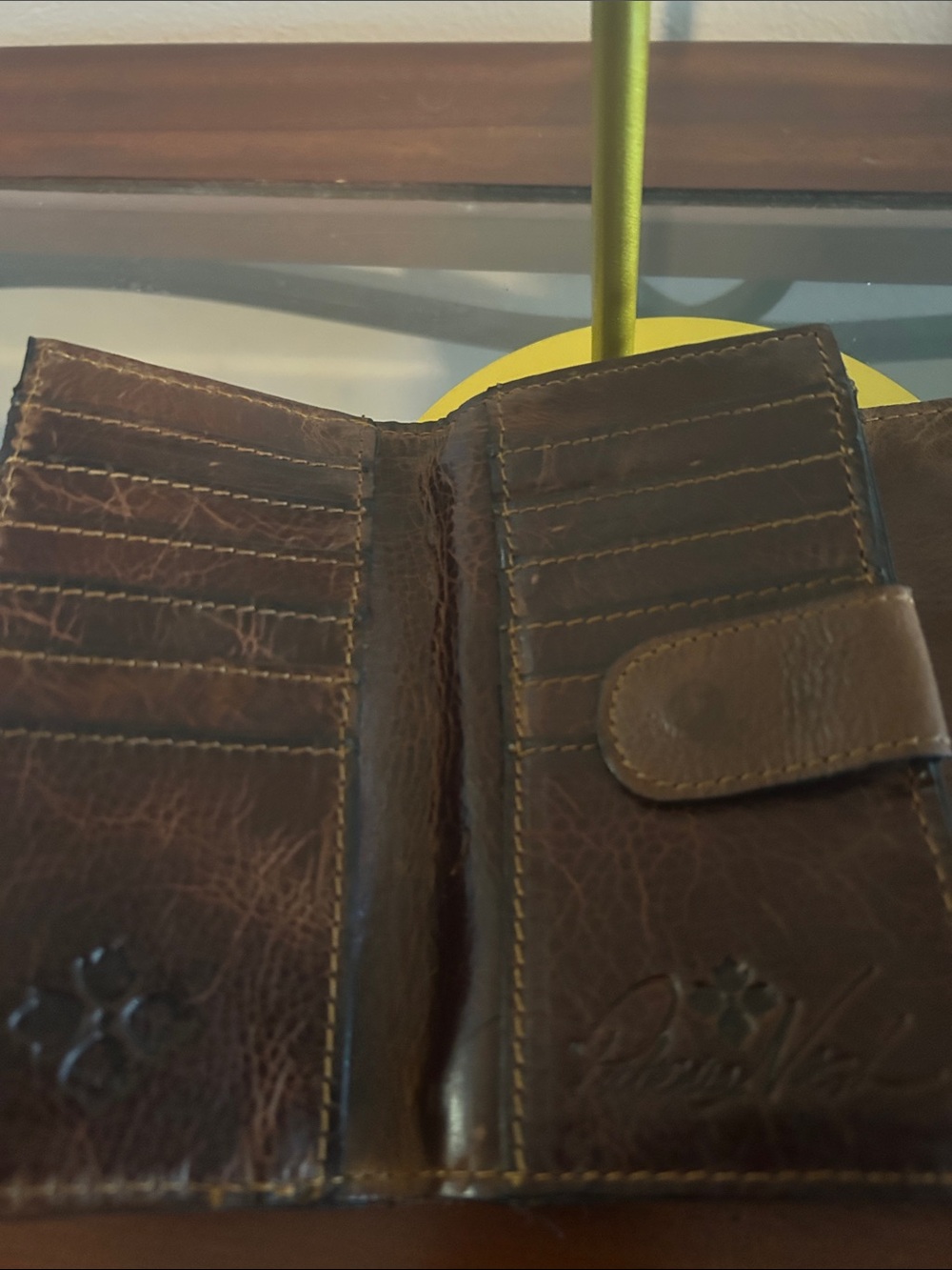 Patricia Nash Brown Leather Trifold Wallet with Gold Accent - Picture 3 of 4